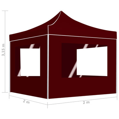 Profi-Partyzelt Faltbar mit Wänden Aluminium 2×2m Bordeauxrot