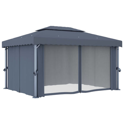 Pavillon mit Vorhang 4x3 m Anthrazit Aluminium