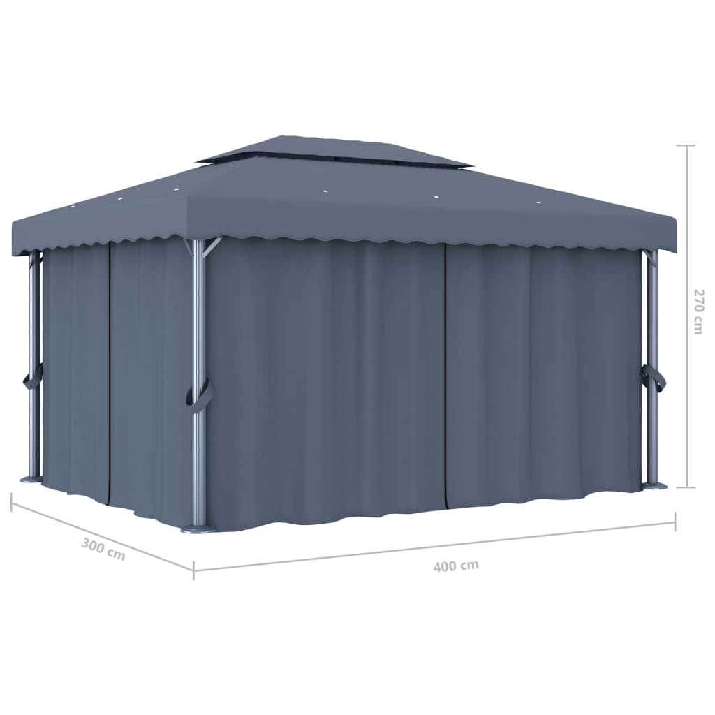 Pavillon mit Vorhang 4x3 m Anthrazit Aluminium