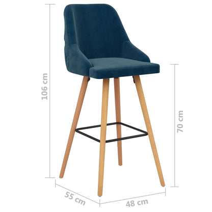 Barhocker 2 Stk. Blau Samt