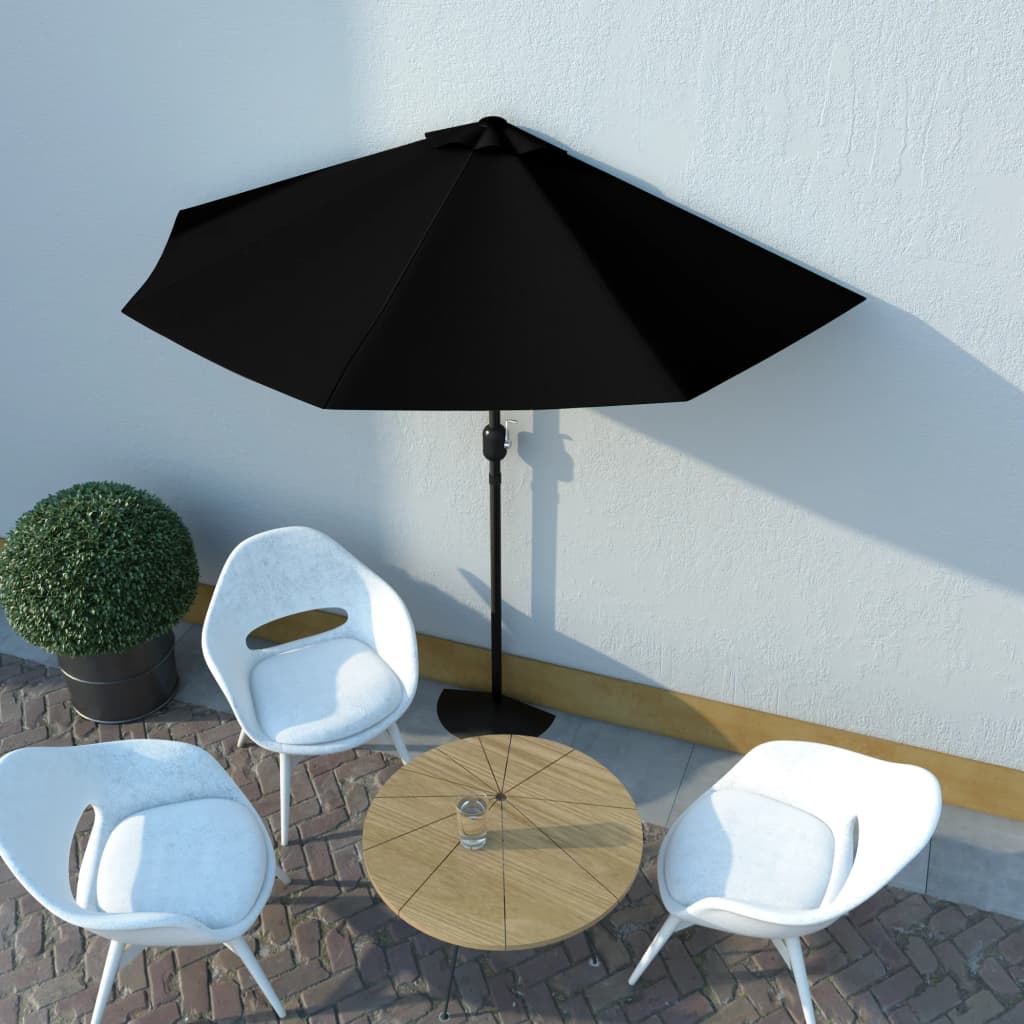 Balkon-Sonnenschirm Alu-Mast Schwarz 270x144x222cm Halbrund