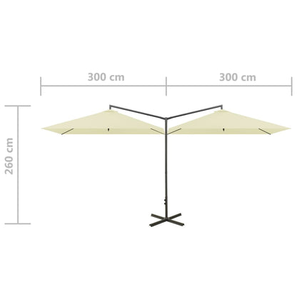 vidaXL Doppel-Sonnenschirm mit Stahl-Mast 600x300 cm Sandweiß