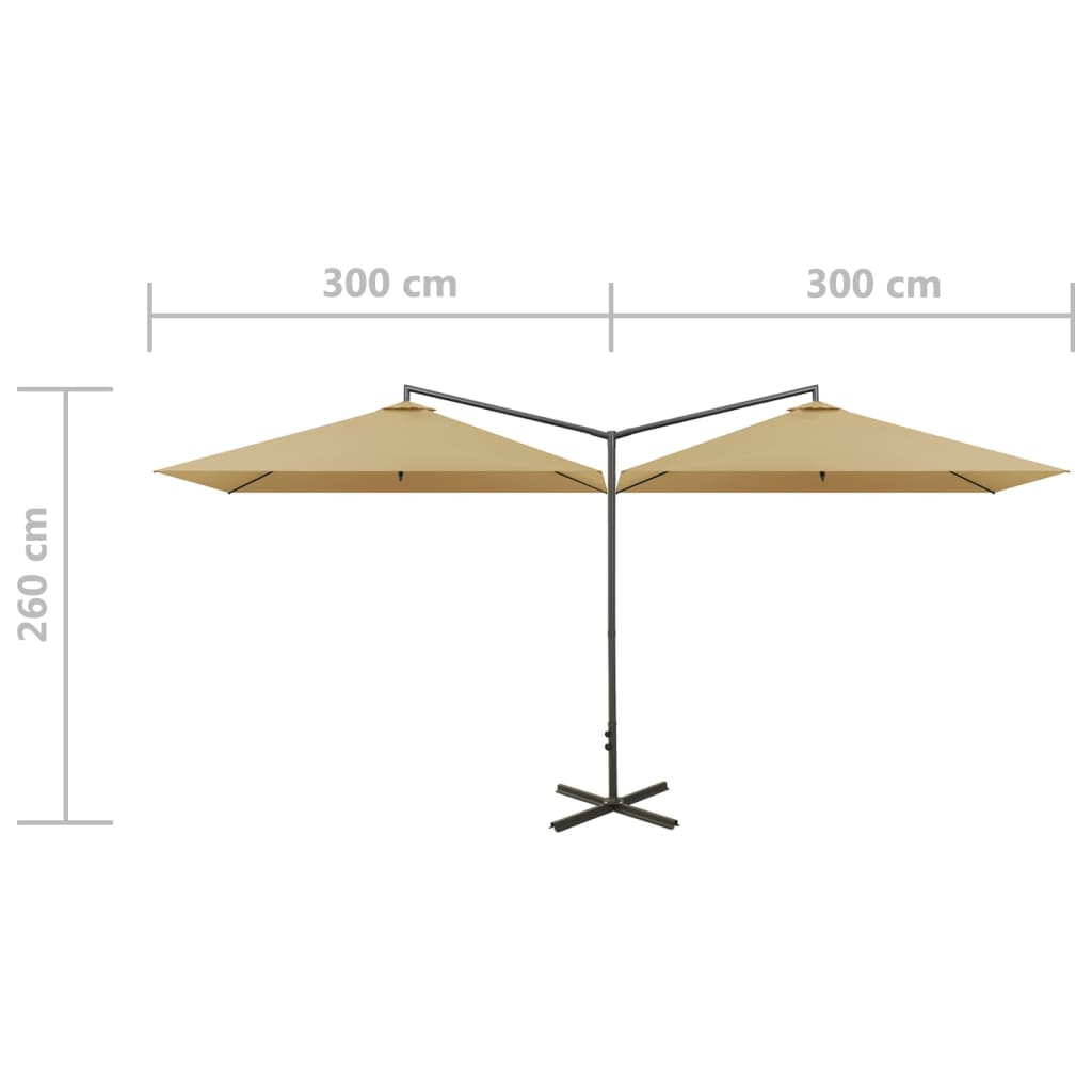 vidaXL Doppel-Sonnenschirm mit Stahl-Mast 600x300 cm Taupe