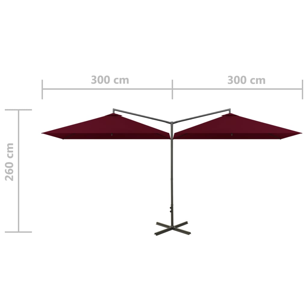 vidaXL Doppel-Sonnenschirm mit Stahl-Mast 600x300 cm Bordeauxrot