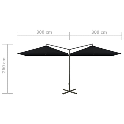 vidaXL Doppel-Sonnenschirm mit Stahl-Mast 600x300 cm Schwarz