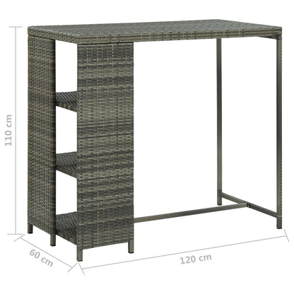 Bartisch mit Regal Grau 120x60x110 cm Poly Rattan