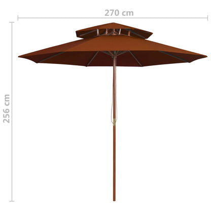 vidaXL Sonnenschirm mit Doppeldach und Holz-Mast Terrakotta 270 cm