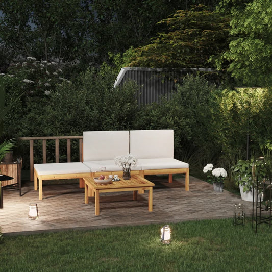 4-teiliges Garten-Lounge-Set mit Kissen Creme 63 x 63 cm