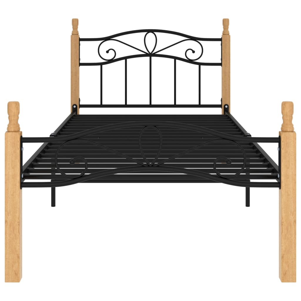 Bettgestell Schwarz Metall und Massivholz Eiche 90x200 cm