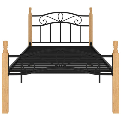 Bettgestell Schwarz Metall und Massivholz Eiche 90x200 cm