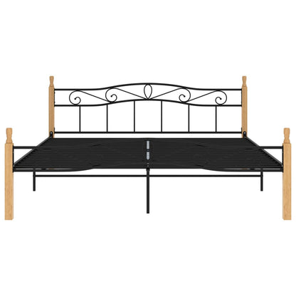 Bettgestell Schwarz Metall und Massivholz Eiche 200x200 cm