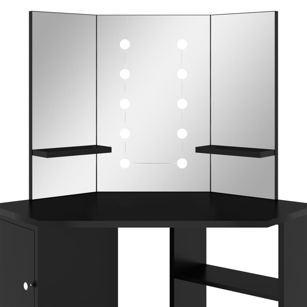 Eck-Schminktisch mit LED Schwarz 111x54x141,5 cm