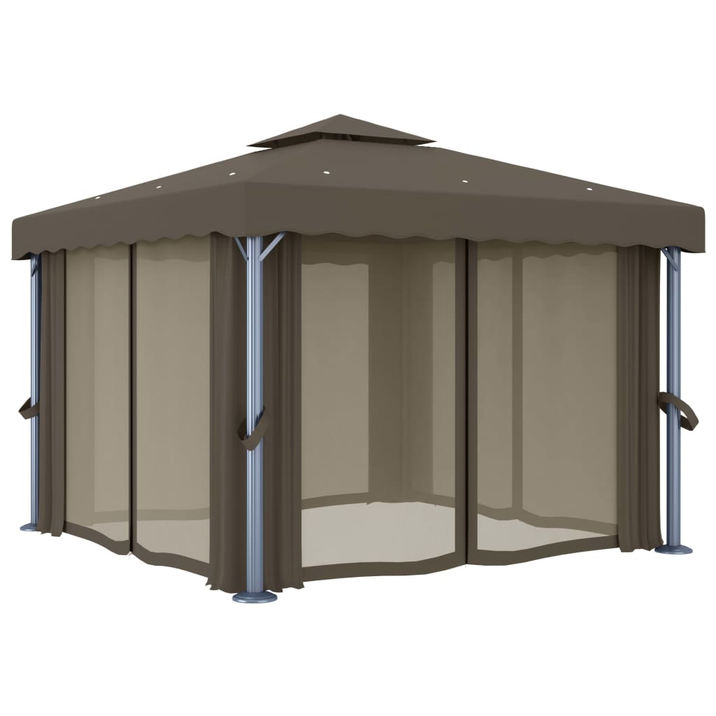 Pavillon mit Vorhang 3x3 m Taupe Aluminium