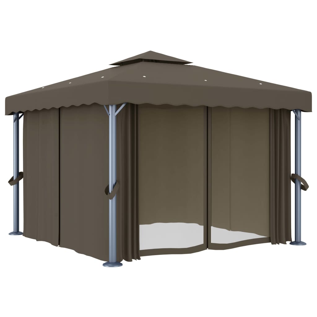 Pavillon mit Vorhang 3x3 m Taupe Aluminium