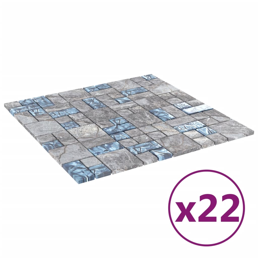 Mosaikfliesen 22 Stk. Grau Blau 30x30 cm Glas