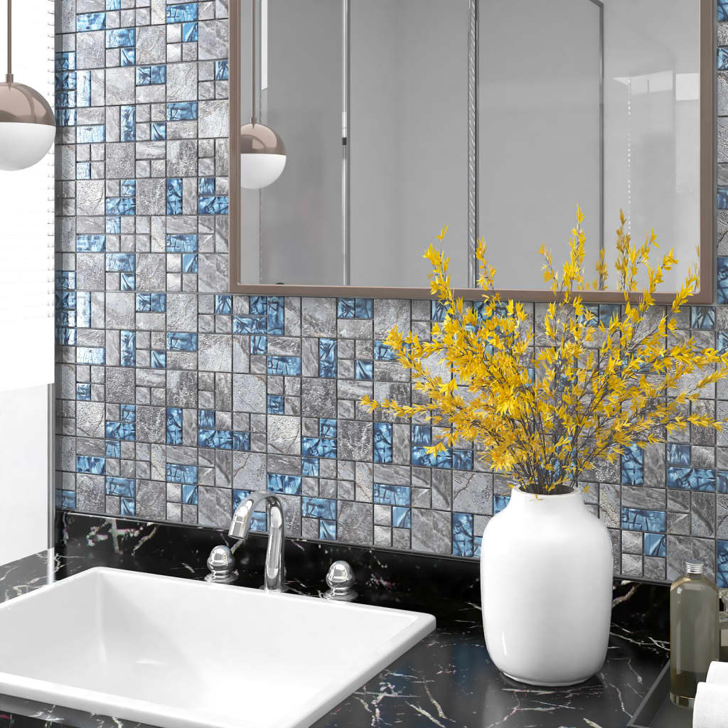 Mosaikfliesen 22 Stk. Grau Blau 30x30 cm Glas