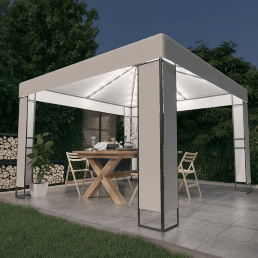 Pavillon mit Doppeldach & LED-Lichterkette 3x3 m Weiß