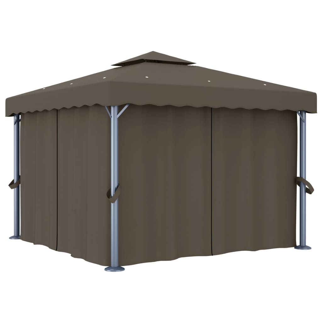 Pavillon mit Vorhängen & LED-Lichterkette 3x3 m Taupe