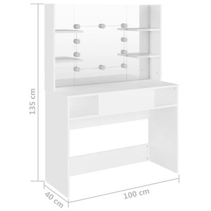 Schminktisch mit LED-Beleuchtung 100x40x135 cm MDF Weiß