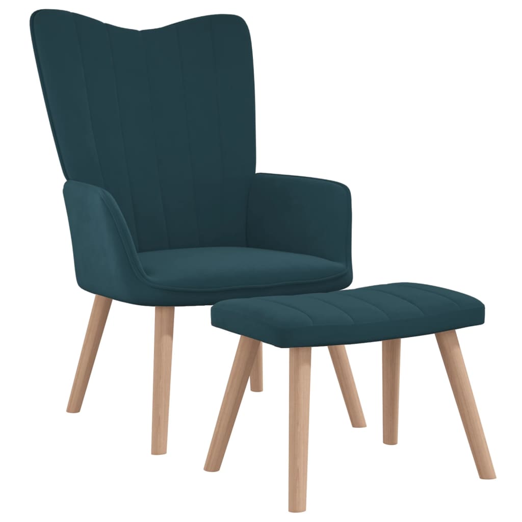 Relaxsessel mit Hocker Blau Samt