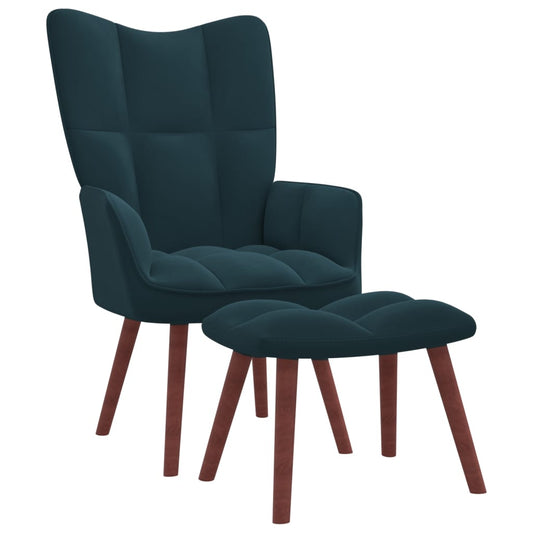 Relaxsessel mit Hocker Blau Samt