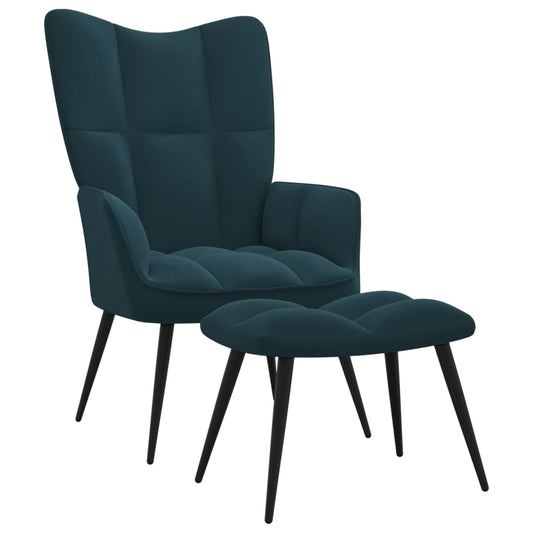 Relaxsessel mit Hocker Blau Samt