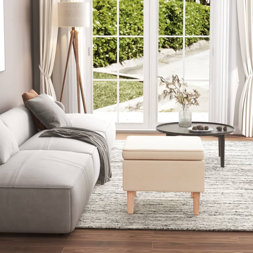 Hocker mit Holzbeinen Creme Stoff