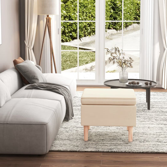 Hocker mit Holzbeinen Creme Stoff