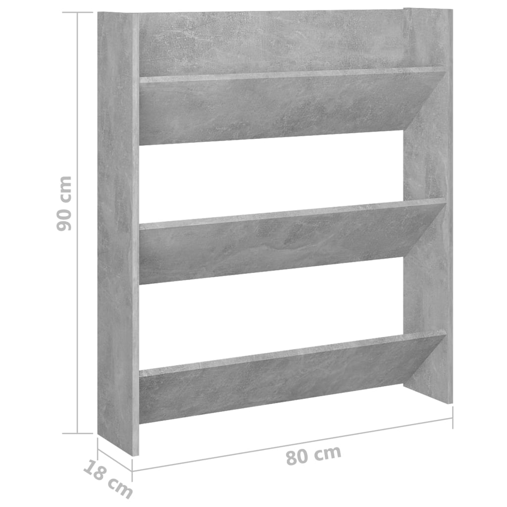 Wand-Schuhschrank Betongrau 80x18x90 cm Holzwerkstoff