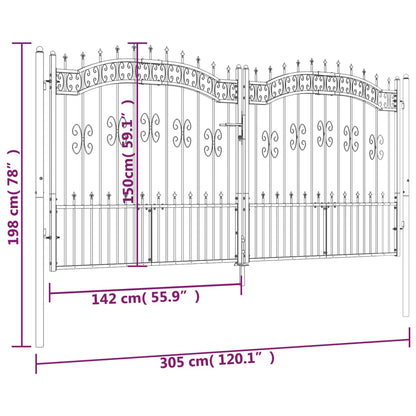 Zauntor mit Speerspitzen Schwarz 305x198 cm Stahl