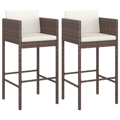 Barhocker 2 Stk. mit Kissen Braun Poly Rattan