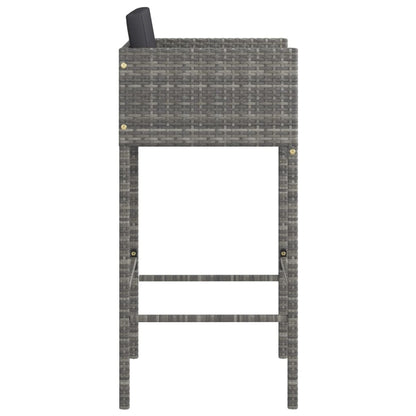 Barhocker 2 Stk. mit Kissen Grau Poly Rattan