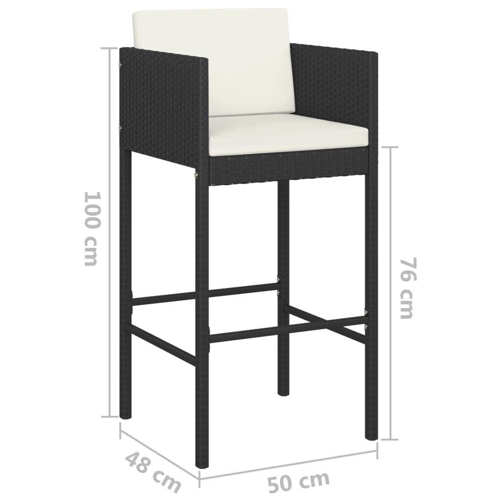 Barhocker 2 Stk. mit Kissen Schwarz Poly Rattan