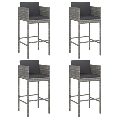 Barhocker 4 Stk. mit Kissen Grau Poly Rattan