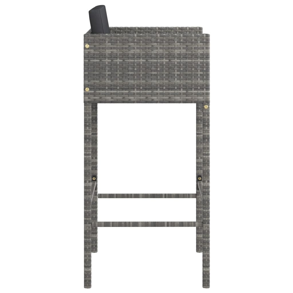 Barhocker 4 Stk. mit Kissen Grau Poly Rattan