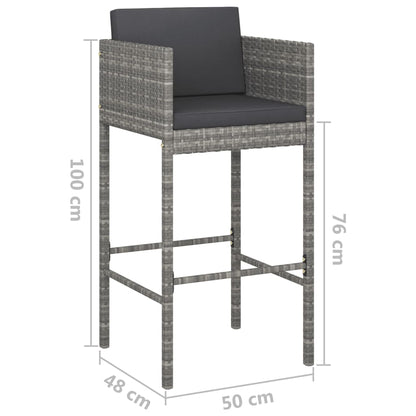 Barhocker 4 Stk. mit Kissen Grau Poly Rattan