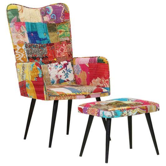 Sessel mit Hocker Mehrfarbig Patchwork Canvas