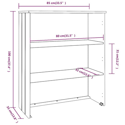 Highboard-Oberteil HAMAR Honigbraun 85x35x100 cm Massivholz