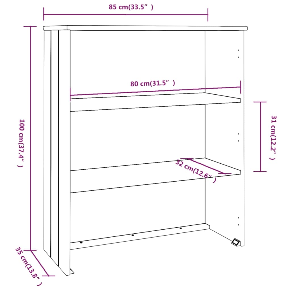 Highboard-Oberteil HAMAR Weiß 85x35x100 cm Massivholz