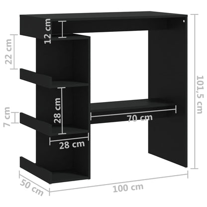 Bartisch mit Regal Schwarz 100x50x101,5 cm Holzwerkstoff