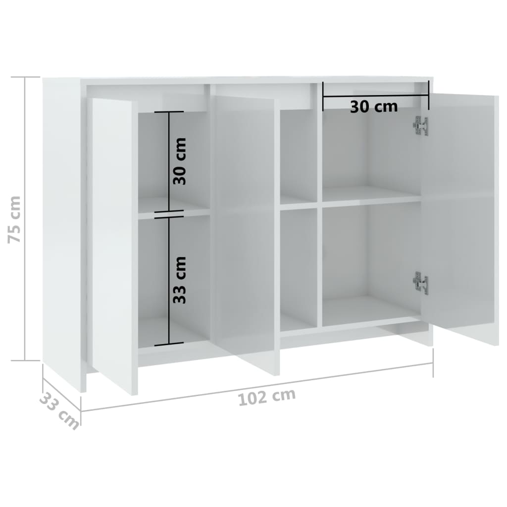 Sideboard Hochglanz-Weiß 102x33x75 cm Holzwerkstoff