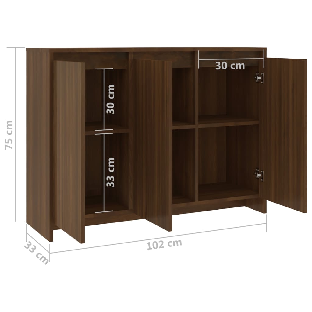 vidaXL Sideboard Braun Eichen-Optik 102x33x75 cm Holzwerkstoff