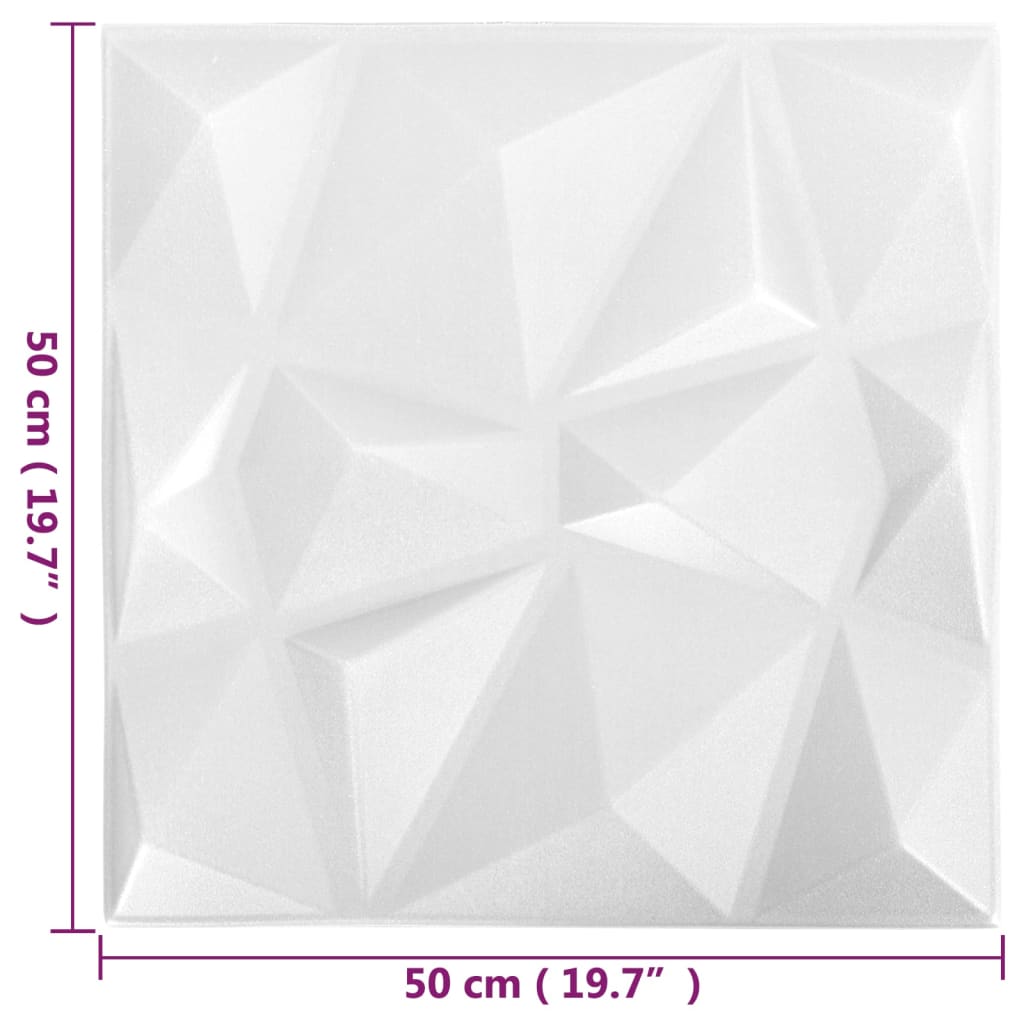 3D-Wandpaneele 48 Stk. 50x50 cm Diamant Weiß 12 m²