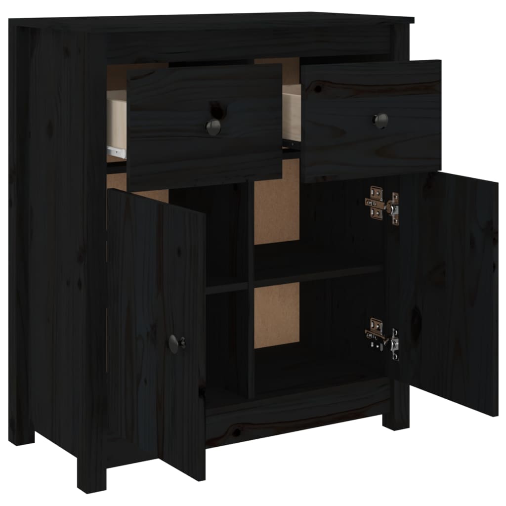 Sideboard Schwarz 70x35x80 cm Massivholz Kiefer