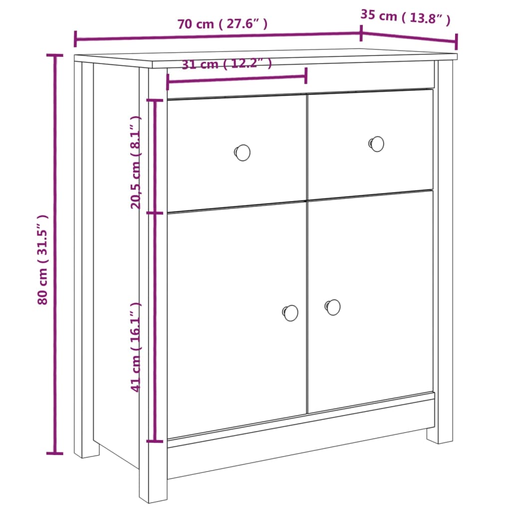 Sideboard Schwarz 70x35x80 cm Massivholz Kiefer