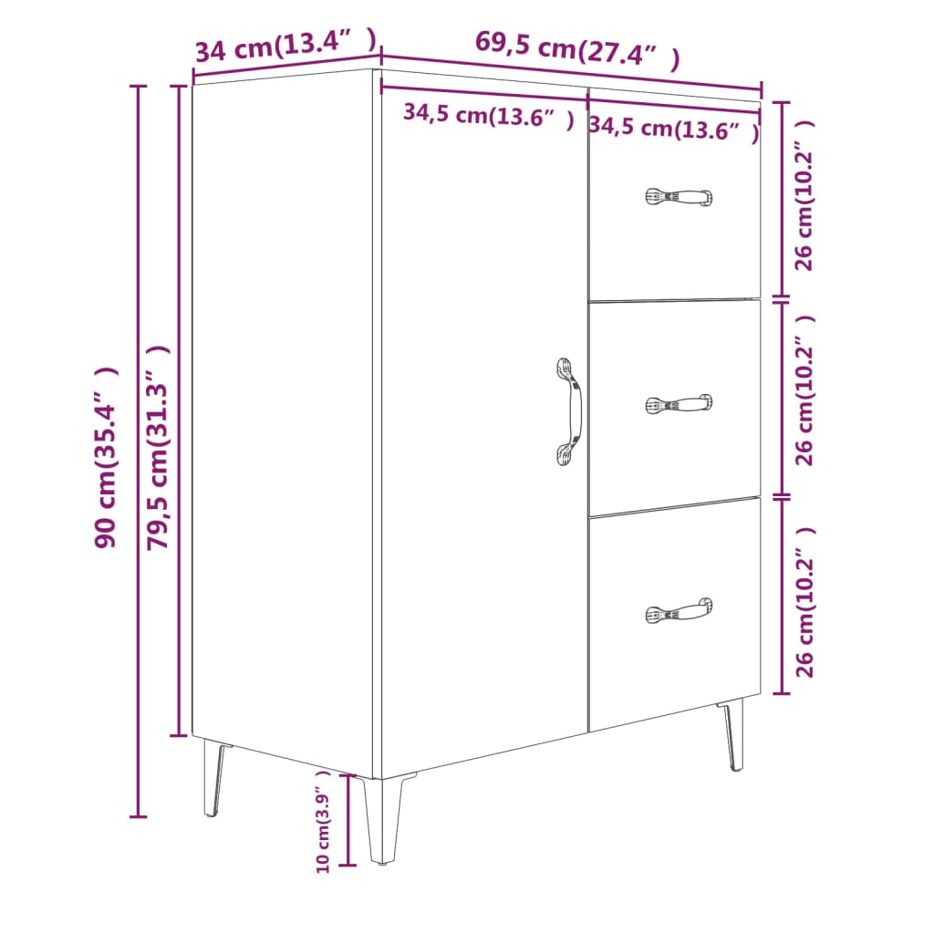 Sideboard Weiß 69,5x34x90 cm Holzwerkstoff