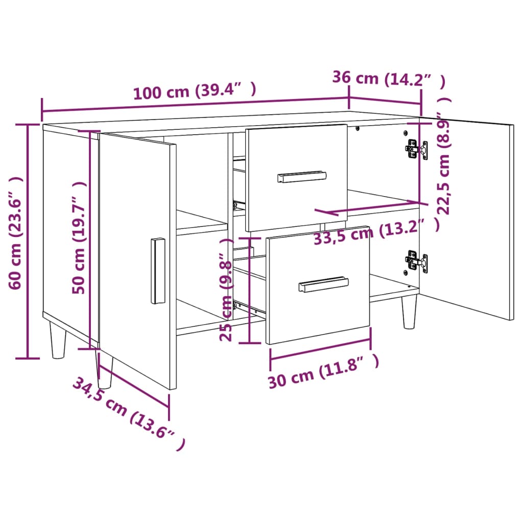 Sideboard Hochglanz-Weiß 100x36x60 cm