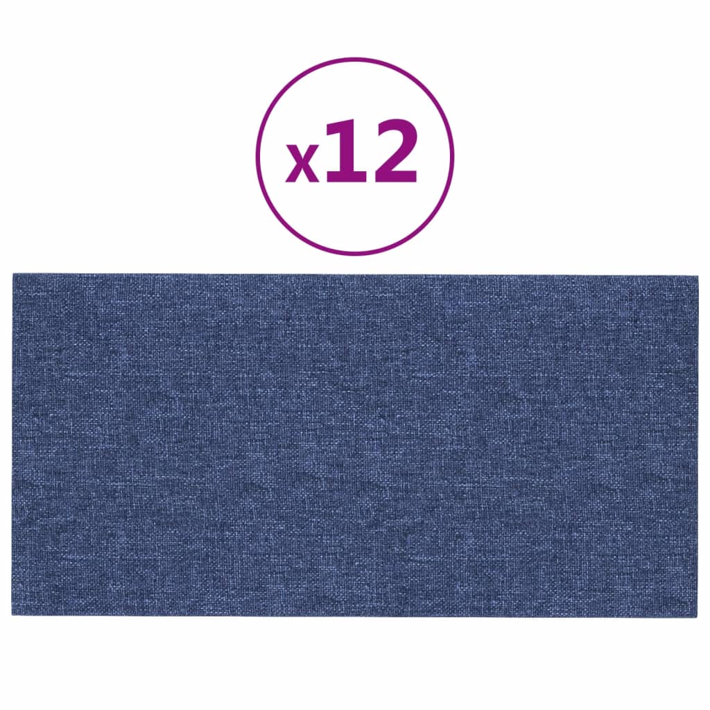 Wandpaneele 12 Stk. Blau 30x15 cm Stoff 0,54 m²