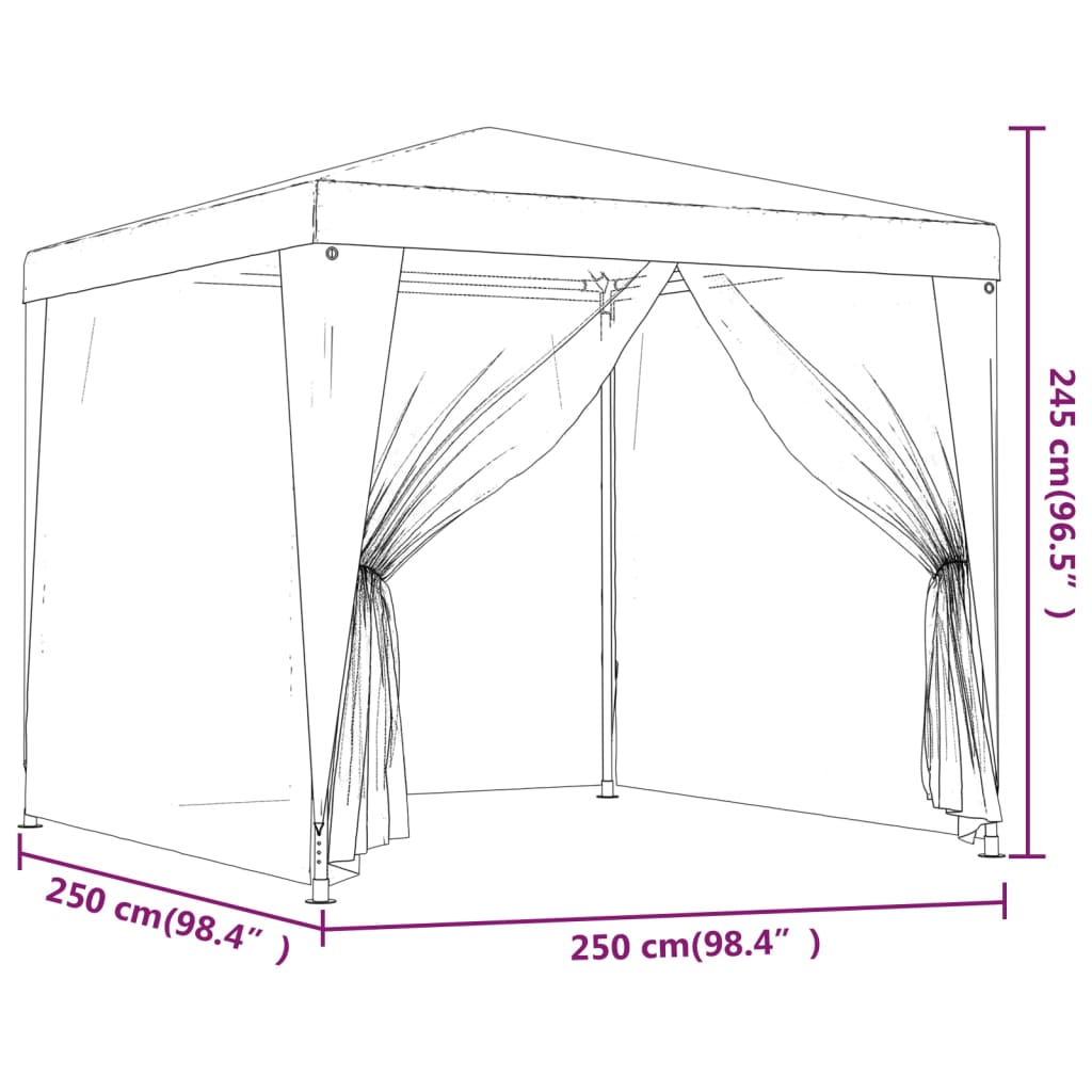 Partyzelt mit 4 Mesh-Seitenwänden Blau 2,5x2,5 m HDPE