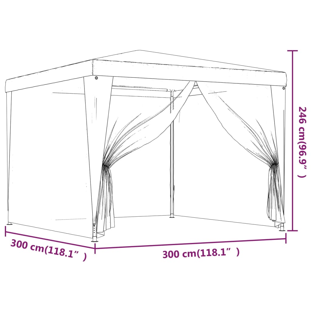 Partyzelt mit 4 Mesh-Seitenwänden Blau 3x3 m HDPE